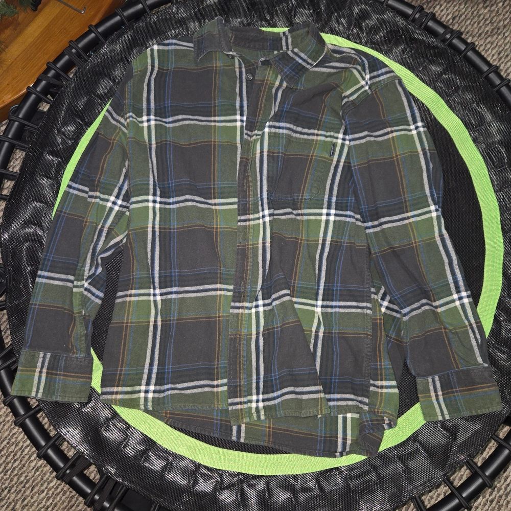 Eddie Bauer Olive, Navy & White Plaid Button-Up